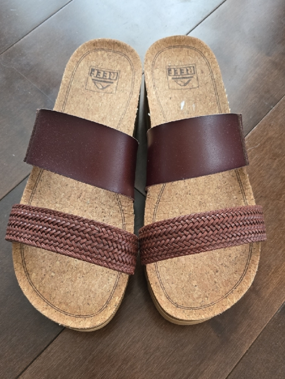 Reef Tan and Brown Striped Platform Sandals